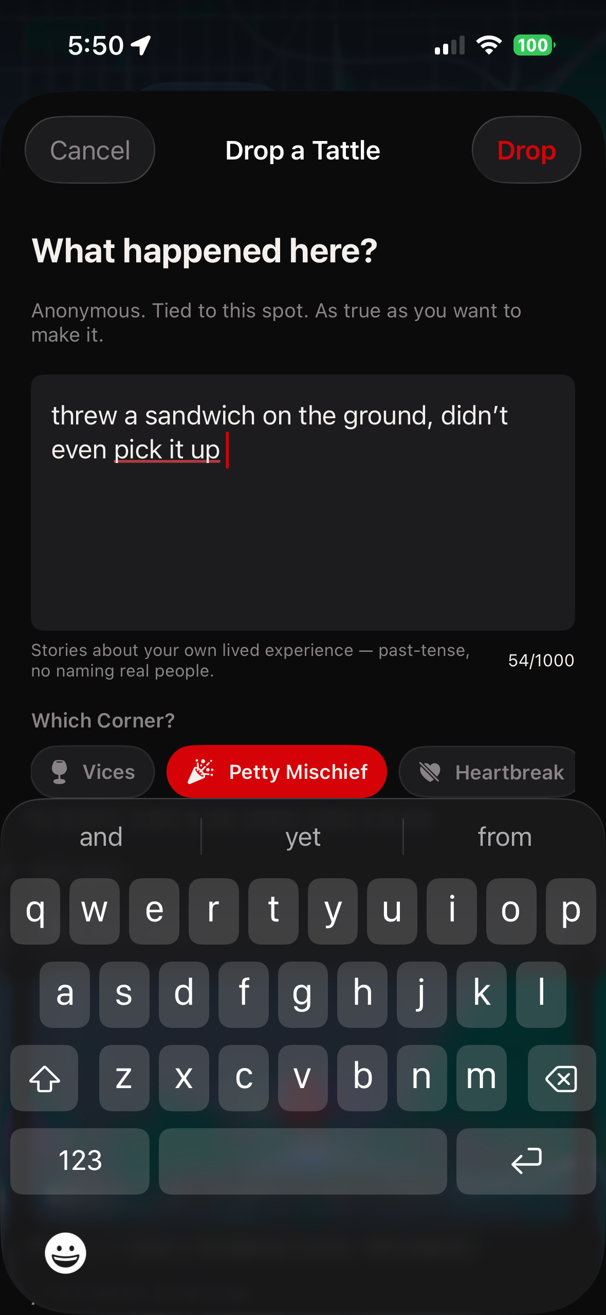 Creating location-anchored user content.