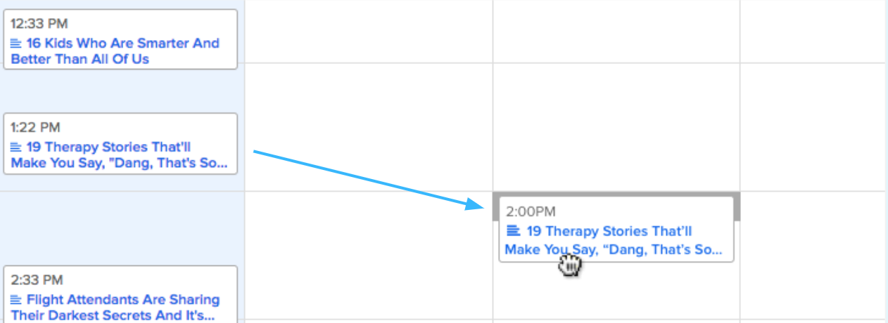 The planner before the redesign: a bare calendar grid with link-styled post cards.