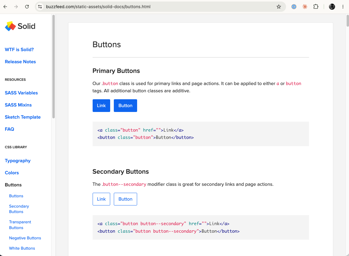 The Solid documentation site, still online: the legacy style framework the platform sat on before 2020.